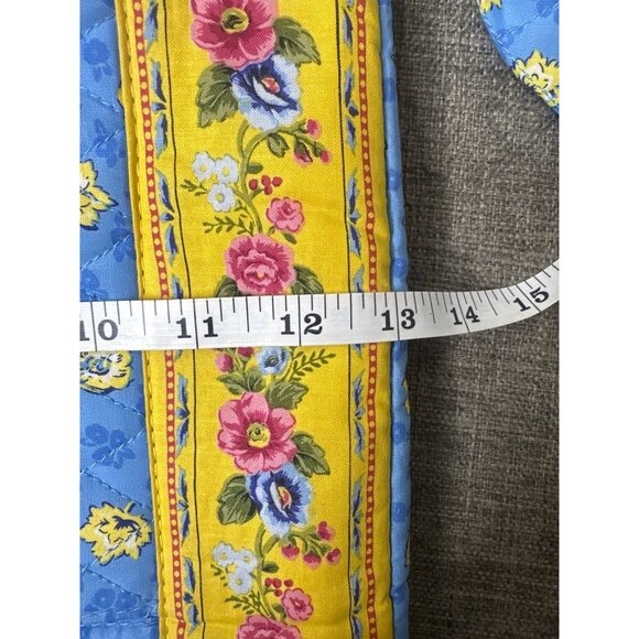 Quilted Shoulder Tote Handbag & Matching Pouch Yellow Blue Floral Pattern - Picture 9 of 13